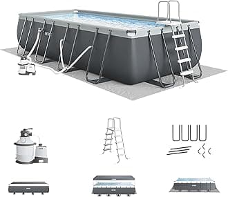 INTEX Ultra XTR 18 ft x 9 ft 52 in Above Ground Pool Set, Rectangular Swimming Pool with Steel Frame, 1500 GPH Sand Filter Pump, Ladder, Cover, & Ground Cloth