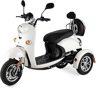– ZT 63 Retro 3-Wheel Mobility Scooter with High Capacity Battery (45-60 Km), Full Suspension, Led Lighting and Extra Mobility Device Rain Cover - White