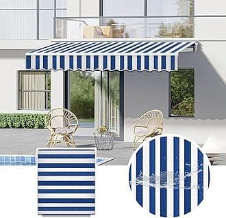 Commercial Patio Awning Top Replacement Fabric| 100% Polyester Sunshade Shelter with UV & Water-Resistant Fabric for Deck, Balcony, Yard, Coffee,Customizable(Blue White Stripes,11x8ft)