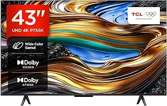 TCL 43P755K 43-inch Ultra HD, Wide Color Gamut, 4K HDR TV, Smart TV Powered by Android TV (Dolby Atmos 2.0, Dolby Vision, HDR 10+, Voice Control, compatible with Google assistant, Chromecast built-in) [Energy Class F]