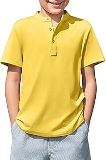 Boys Short Sleeve Henley Shirt Kids Casual Button Front Summer T-Shirts Tops Tees 5-14 Years
