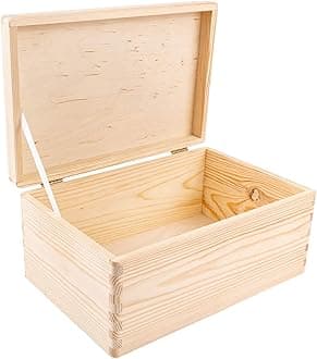 (Beige) - Creative Deco Large Wooden Box Storage Keepsake Wood Plain 30 x 20 x 14 cm without Handles with Lid Unpainted Chest to Decorate Perfect for Documents, Valuables, Toys & Tools
