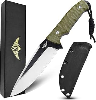 KOMWERO Fixed Blade Knife with Kydex Sheath, 4.52" Blade D2 Steel, Full Tang Knife with Green G10 Handle, Outdoor Hunting Camping Knives for Survival Hiking Bushcraft Fishing