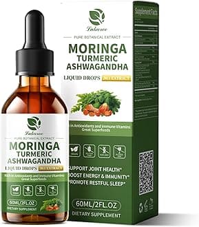 12-in-1 Organic Moringa Drops with Ashwagandha Turmeric Quercetin, Lipsomal 98% Absorption & 30:1 Extract for Energy Immune Joint Digestive Metabolism, Vegan Non-GMO, More Potency Than Moringa Powder