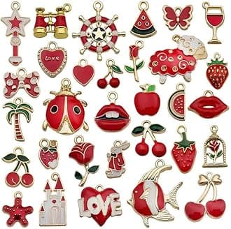 - 1 Set 31pcs DIY Mixed Assorted Gold Plated Enamel Charm Unicorn Flower Dress Fish Shell Moon Star Animals Pendant DIY for Necklace Bracelet Jewelry Making and Crafting Charms