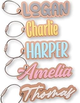 Personalized Backpack Name Tags, Kids Custom Backpack Keychains, Name Tags, Diaper Bag Tags, Lunch Box Keychain (Font #1)