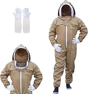 Bee Suit with Fencing Veil One Pair Gloves Polycotton Sting Proof Beekeeping Suit for Beekeeper (Khaki, 4X-Large)