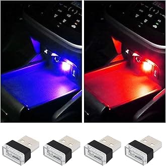 Augeny 4 PCS USB LED Car Interior Atmosphere Lamp, Plug-in USB Decor Night Light, Portable Auto Ambient Lighting Kit, Universal Vehicle Interior Accessories for Most Cars (Red & Blue)