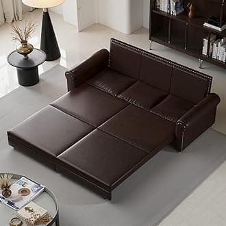 93.7" King Size Pull Out Sofa Bed, 3-in-1 Convertible Sleeper Sofa with Side Storage, Folding Floor Sofa Lounge Couch, Faux Leather Loveseat Bed for Living Room, Bedroom, Office, Dark Brown