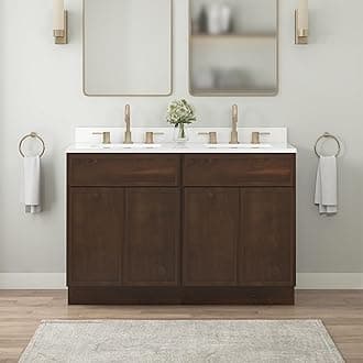 Vanity Art 48 Inch Bathroom Vanity Base Cabinet Double Sink Top (Without Sink), Soft Closing Door, Storage Unassembled Cabinet, Brown, 2ea 24 Inch Cabinet Combo