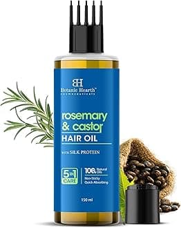 Botanic Hearth 100% Pure Rosemary & Castor Oil for Hair Growth | Stimulates Growth, Boosts Thickness, and Nourishes Scalp | 150 ml