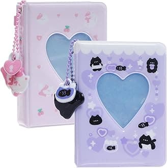 2 Pieces Photocard Binder Album, Mini Photo Album Kpop, 3 Inch Kpop Love Heart Hollow Photocard Binder, Mini Photo Card Book Holder for Collecting With Pendant DIY Keychian 40 Pockets