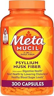 Metamucil 3-in-1 Fiber Capsules, Daily Psyllium Husk Fiber Supplement, Fiber Capsules for Digestive Health, Plant-Based Psyllium Husk Fiber Capsules, #1 Doctor Recommended Fiber Brand, 300ct Capsules