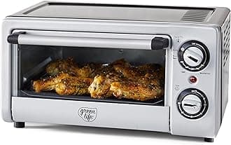 Countertop Toaster Oven Air Fryer Stainless Steel, Healthy Ceramic Nonstick, PFAS Free, Tray & Basket, Bake, Broil, Reheat, Adjustable Temp & Time Control, Auto Shutoff, Black