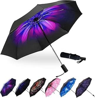 LLanxiry Compact Travel Umbrella, Mini Windproof Umbrellas for Rain & Sun, Small Lightweight Outdoor UV Umbrella, Portable Folding Umbrellas for Travel