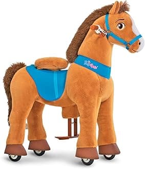 Kids Horse Ride on Toys Plush Interactive Riding Horse Essential Model E for Toddlers 3-4 Walking Rocking Horse, No Electricity, Giddy up Riding Gifts Toys Brown E337
