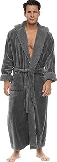 Alexander Del Rossa Plush Mens Robe with Hood, Hooded Big and Tall Robes for Men, Sherpa Fleece Robe for Men
