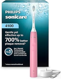 4100 Series Electric Toothbrush - Sonic Toothbrush with Advanced Sonic Technology, Pressure Sensor, Two Intensity Settings, Smartimer & Quadpacer, Deep Pink, Model HX3681/26