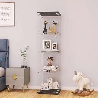 LFT HUIMEI2Y Glass Display Cabinet with Door & Lock, 4-Tier Curio Cabinet for Collectibles, Figures, Wine, Tempered Glass Display Case for Living Room Bedroom Office, 65”x 17”x 14” Black