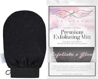 Seraphic Skincare Double-Layered Premium Exfoliating Mitt – 100% Vegan Viscose – Traditional Korean Exfoliating Glove Kessa Lined with Soft Washcloth – Self-Tan Remover, Body Scrubber & Shower Loofah