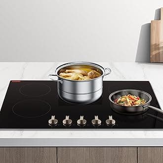 Induction Cooktop, 9200W Electric Countertop Burner, 5 Burner Knob Control Stove, Built-in Induction Cooktop with 12 Temperature Settings, Glass Surface, Auto Shut-Off