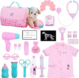 Holycco Doctor Kit for Kids, Vet Play Set for Girls, Birthday Gift for Toddlers Ages 3-6, Pretend Play Set With Dog Toy, Dress Up Costume, Kids Role Play