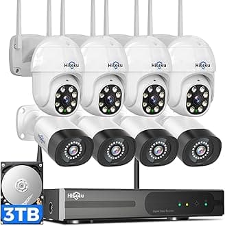 - Hiseeu Wireless Security Camera System 5MP PTZ Camer Bullut Camera, Cloro Night Vision 8ps with 3TB HDD 12'' NVR Monitor, WK-8HBC45-CT