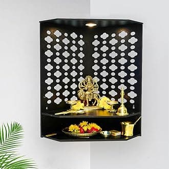 Ekhasa Wooden Pooja Mandir for Home Wall Mounted | Wooden God Temple for Home | Pooja Stand for Home | Puja Mandir for Home | Pooja Unit for Home with LED Spotlight | Corner Temple for Office