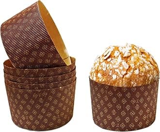 Pastry Chef's Boutique Deluxe Heavy Corrugated Gold and Brown Design Paper Large Panettone Paper Molds - 7.3''x 4.25'' - 6 Pieces