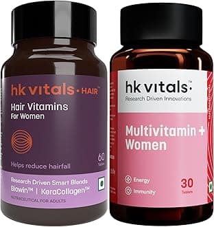 hk vitals Hair Vitamins for Women (60 Tablets) With Biowin™ & KeraCollagen™ | Helps Reduce Hairfall & Multivitamin Plus Women (30 Tablets)