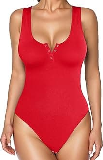 Bodysuits for Women Tummy Control Henley Going Out Outfits Shirts Body Suits Thong Button Down Tank Tops