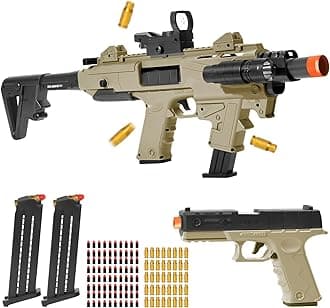 Realistic Toy Toy Gun Blaster, Soft Bullet Toy Dart Hand Gun Soft Bullet Pistol Foam Shell ejecting Blasters, with 2 Clips, Gifts for Boys Girls Adults Age 8+