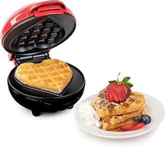 Nostalgia MyMini Personal Electric Heart Waffle Maker, 5-Inch Cooking Surface, Waffle Iron for Hash Browns, French Toast, Grilled Cheese, Quesadilla, Brownies, Cookies, Red