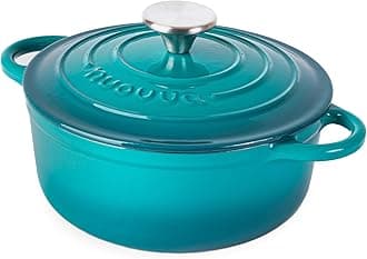 Cast Iron Dutch Oven with Lid – Non-Stick Ovenproof Enamelled Casserole Pot – Sturdy Dutch Oven Cookware – Teal, 2.1-Quart, 20cm – by Nuovva