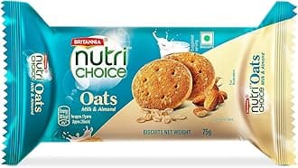 Britannia NutriChoice Oats Almond Milk 2.64oz (75g) - Crispy, Crunchy Tea Moments - Breakfast & Tea Time Snacks (Pack of 6)
