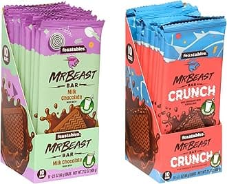 Feastables Milk Chocolate Bars Bundle - Milk Chocolate Crunch and Milk Chocolate - Made with Grass-Fed Milk Chocolate and Organic Cocoa, Simple Ingredients (10 Count, Pack of 2)