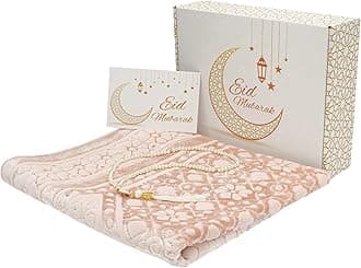 Modefa Muslim Prayer Rug Islam - Ramadan Gifts Set with Prayer Mat & Tasbih Prayer Beads - Soft Plush Islamic Gifts for Women Muslim Gifts for Men - Luxury Velvet Gift Box Set (Light Pink)