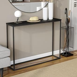 – URBNLIVING Wooden Hallway Console Table with Metal Legs (Black)