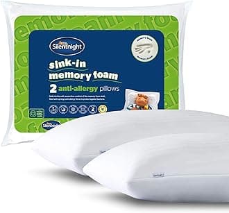 Silentnight Sink-In Anti Allergy Memory Foam Shell Pillow - Filled with Springy Bounceback Fibres for Comfort Support - Ideal for Allergy and Asthma Sufferers - Embossed Cover, Hypoallergenic, 2 Pack