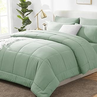 CozyLux King Size Comforter Set Sage Green, 7 Pieces Bed in a Bag, Green Comforter King Size, All Season Bedding Sets with Stitch Quilted Comforter, Flat Sheet, Fitted Sheet, Pillowcases