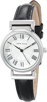 Anne Klein Leather Strap Watch for Women, Black/Silver