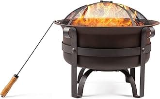 WeCooper Steel Cauldron Fire Pits, Outdoor Round Wood Burning Fire Pit Bowl with Mesh Screen,Fireplace Poker,23.5Inch