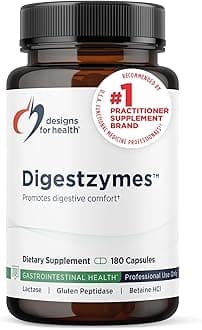 Designs for Health Digestzymes - Digestive Enzymes + Betaine Hydrochloride for Gas & Bloating Relief - Pepsin, Ox Bile, Lactase Enzyme & Lipase Enzymes for Digestion (180 Capsules)