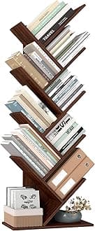VASAGLE Tree Bookshelf, 8-Tier Book Tree, Small Bookshelf, Space-Saving Corner Bookcase, Holds Books, CDs, Games, for Bedroom, Living Room, Walnut ULBC11BY