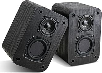 RIOWOIS Passive Bookshelf Speakers for Home Theater Surround Sound, Satellite Stereo Speakers with Crisper Sound and Classic Wood Grain for Record Player/Computer/TV, Wall Mountable, One Pair.