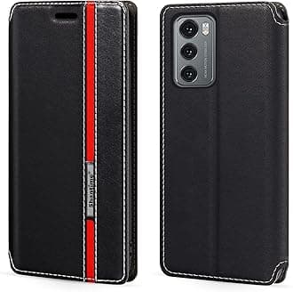 Classic Stripes Faux Leather Flip Case Compatible with LG Wing 5G, Invisible Magnetic Cover with Card Slot, Contrast Color Design(Black)