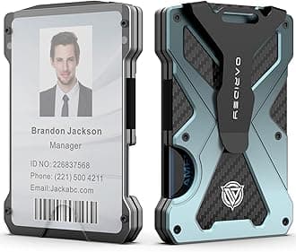 Minimalist Wallet for Men- Slim Aluminum Metal Money Clip Wallet with Clear ID Card Holder, Carbon Fiber Wallet, RFID Blocking,Holds up 15 Cards with Cash Clip,Ultra-Thin Tactical Wallet-Gradient Grey