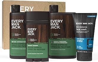 Every Man Jack Men’s Pacific Cypress Bath and Body Gift Set - Clean Ingredients & A Conifer Branches, Sea Salt, and Citrus Scent - Body Wash, 2-in-1 Shampoo, Deodorant & Face Wash