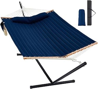 Two Person Hammock with Stand for Outside Heavy Duty, Outdoor Patio Hammock with Portable Steel Stand, Large Double Hammocks,480lbs Capacity.(Dark Blue)