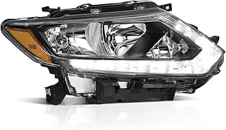 WEELMOTO Headlights Assembly for 2014-2016 Nissan Rogue Headlamp Replacement with LED DRL Strip Black Housing Amber Reflector Right Side (NOT FOR FACTORY LED MODELS & PASSENGER SIDE ONLY)